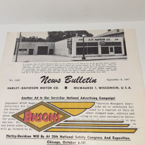 ORIGINAL HARLEY DEALER 1947 NEWS BULLETIN #1040 – KNUCKLEHEAD