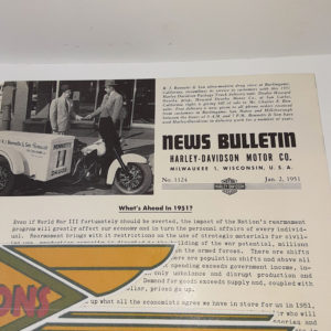 ORIGINAL HARLEY DEALER 1951 NEWS BULLETIN #1124 – PANHEAD, KNUCKLEHEAD