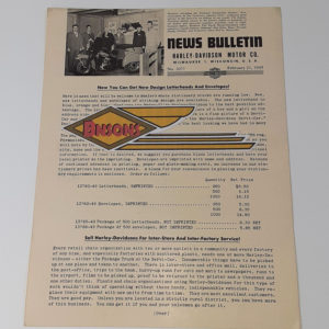 ORIGINAL HARLEY DEALER 1949 NEWS BULLETIN #1077 – PANHEAD, KNUCKLEHEAD