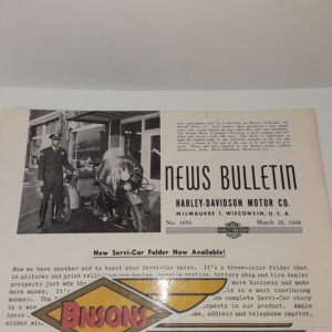 ORIGINAL HARLEY DEALER 1948 NEWS BULLETIN #1054 – PANHEAD, KNUCKLEHEAD