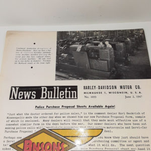 ORIGINAL HARLEY DEALER 1947 NEWS BULLETIN #1033 – KNUCKLEHEAD