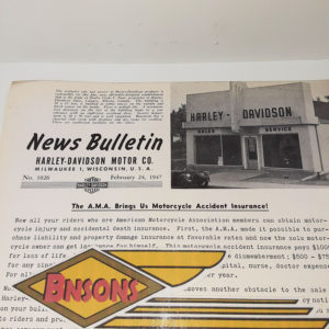 ORIGINAL HARLEY DEALER 1947 NEWS BULLETIN #1026 – KNUCKLEHEAD