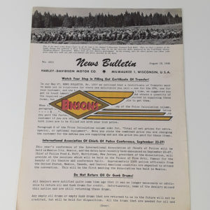 ORIGINAL HARLEY DEALER 1946 NEWS BULLETIN #1013 – KNUCKLEHEAD