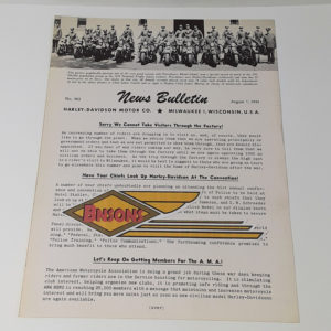 ORIGINAL HARLEY DEALER 1944 NEWS BULLETIN #964 – KNUCKLEHEAD