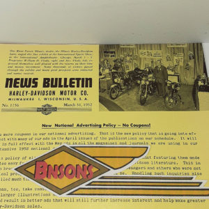 ORIGINAL HARLEY DEALER 1952 NEWS BULLETIN #1156 – PANHEAD, KNUCKLEHEAD