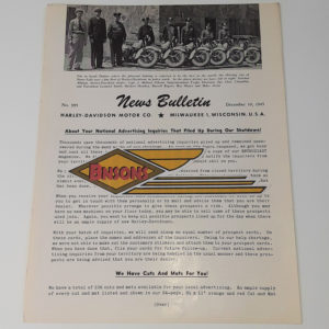 ORIGINAL HARLEY DEALER 1945 NEWS BULLETIN #995 – KNUCKLEHEAD