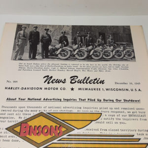 ORIGINAL HARLEY DEALER 1945 NEWS BULLETIN #995 – KNUCKLEHEAD