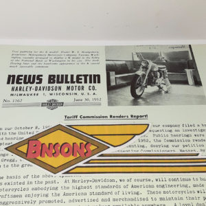 ORIGINAL HARLEY DEALER 1952 NEWS BULLETIN #1162 – PANHEAD, KNUCKLEHEAD