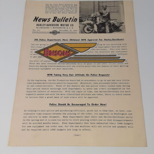 ORIGINAL HARLEY DEALER 1944 NEWS BULLETIN #971 – KNUCKLEHEAD