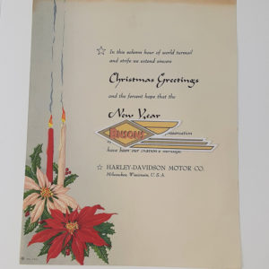 ORIGINAL HARLEY 1940’s FACTORY TO DEALER CHRISTMAS GREETINGS – KNUCKLEHEAD