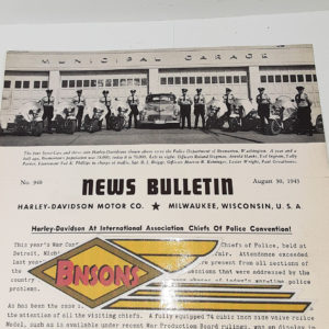 ORIGINAL HARLEY DEALER 1943 NEWS BULLETIN #940 – KNUCKLEHEAD