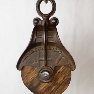 Large Antique Cast Iron Meyers #H-298 Barn Pulley – Wood Wheel (033)