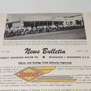 ORIGINAL HARLEY DEALER 1947 NEWS BULLETIN #1029 – KNUCKLEHEAD