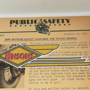 ORIG HARLEY 1933 PUBLIC SAFETY BULLETIN (NEW POLICE MUFFLER OUTLET)-KNUCKLEHEAD