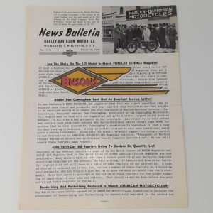 ORIGINAL HARLEY DEALER 1948 NEWS BULLETIN #1053 – PANHEAD, KNUCKLEHEAD