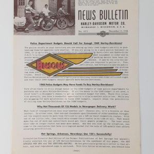 ORIGINAL HARLEY DEALER 1948 NEWS BULLETIN #1072 – PANHEAD, KNUCKLEHEAD