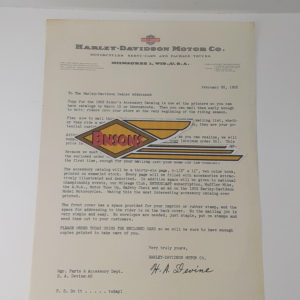 ORIGINAL HARLEY 1952 FACTORY LETTERHEAD -PANHEAD, KNUCKLEHEAD