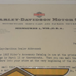 ORIGINAL HARLEY 1952 FACTORY LETTERHEAD -PANHEAD, KNUCKLEHEAD