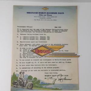 ORIG HARLEY 1951 DEALER LETTERHEAD (APPROVED BIDDERS LIST)-PANHEAD,KNUCKLEHEAD