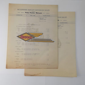 ORIG HARLEY 1939 DEALER LETTERHEAD (PERIOD ACCY) PRICE LIST- KNUCKLEHEAD