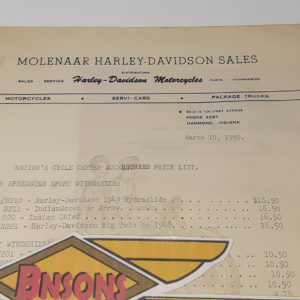 ORIG HARLEY 1939 DEALER LETTERHEAD (PERIOD ACCY) PRICE LIST- KNUCKLEHEAD