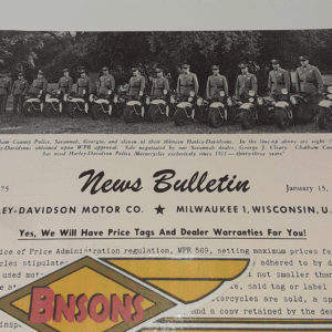 ORIGINAL HARLEY DEALER 1945 NEWS BULLETIN #975 – KNUCKLEHEAD