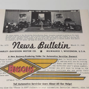 ORIGINAL HARLEY DEALER 1949 NEWS BULLETIN #1079 – PANHEAD, KNUCKLEHEAD