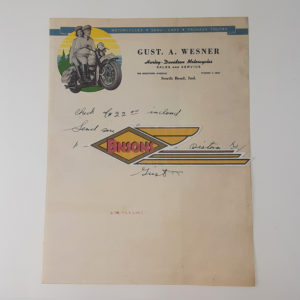 ORIGINAL HARLEY 1941-46 DEALER LETTERHEAD (GUST. A. WESNAR) – KNUCKLEHEAD