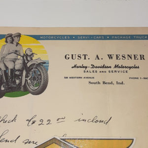 ORIGINAL HARLEY 1941-46 DEALER LETTERHEAD (GUST. A. WESNAR) – KNUCKLEHEAD