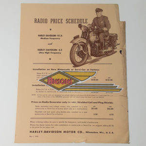 ORIGINAL HARLEY 1939 POLICE RADIO PRICE LIST – ULH, KNUCKLEHEAD