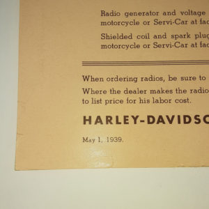 ORIGINAL HARLEY 1939 POLICE RADIO PRICE LIST – ULH, KNUCKLEHEAD