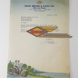 ORIGINAL HARLEY 1951 DEALER LETTERHEAD (TULSA MOTOR AND CYCLE) – KNUCKLEHEAD