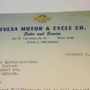 ORIGINAL HARLEY 1951 DEALER LETTERHEAD (TULSA MOTOR AND CYCLE) – KNUCKLEHEAD