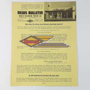 ORIGINAL HARLEY DEALER 1950 NEWS BULLETIN #1114 – PANHEAD, KNUCKLEHEAD