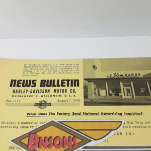 ORIGINAL HARLEY DEALER 1950 NEWS BULLETIN #1114 – PANHEAD, KNUCKLEHEAD