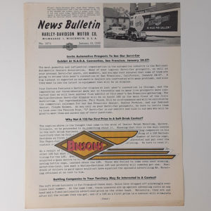 ORIGINAL HARLEY DEALER 1949 NEWS BULLETIN #1074 – PANHEAD, KNUCKLEHEAD