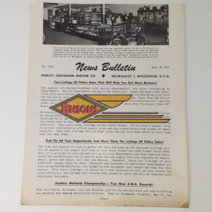 ORIGINAL HARLEY DEALER 1947 NEWS BULLETIN #1034 – KNUCKLEHEAD