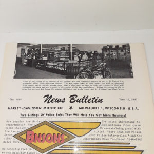 ORIGINAL HARLEY DEALER 1947 NEWS BULLETIN #1034 – KNUCKLEHEAD