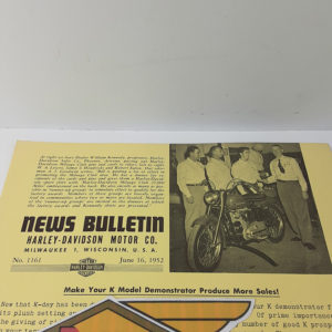 ORIGINAL HARLEY DEALER 1952 NEWS BULLETIN #1161- PANHEAD, KNUCKLEHEAD