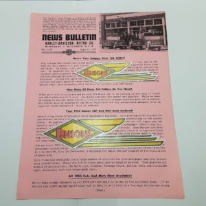 ORIGINAL HARLEY DEALER 1952 NEWS BULLETIN #1168 – PANHEAD, KNUCKLEHEAD