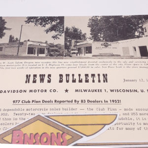 ORIGINAL HARLEY DEALER 1953 NEWS BULLETIN #1176 – PANHEAD, KNUCKLEHEAD