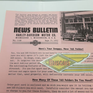 ORIGINAL HARLEY DEALER 1952 NEWS BULLETIN #1168 – PANHEAD, KNUCKLEHEAD