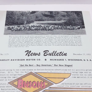 ORIGINAL HARLEY DEALER 1952 NEWS BULLETIN #1175 – PANHEAD, KNUCKLEHEAD