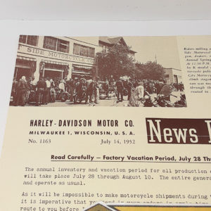 ORIGINAL HARLEY DEALER 1952 NEWS BULLETIN #1163 – PANHEAD, KNUCKLEHEAD