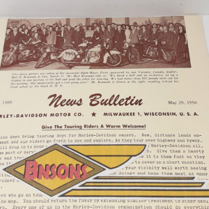 ORIGINAL HARLEY DEALER 1950 NEWS BULLETIN #1109 – PANHEAD, KNUCKLEHEAD