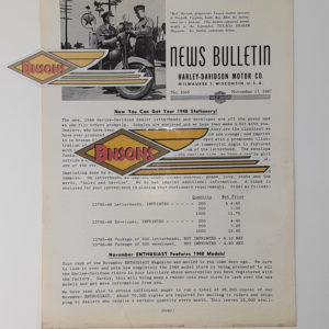 ORIGINAL HARLEY DEALER 1947 NEWS BULLETIN #1045 – KNUCKLEHEAD