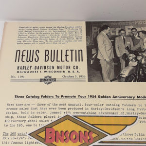 ORIGINAL HARLEY DEALER 1953 NEWS BULLETIN #1191- PANHEAD, KNUCKLEHEAD