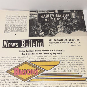 ORIGINAL HARLEY DEALER 1953 NEWS BULLETIN #1184 – PANHEAD, KNUCKLEHEAD