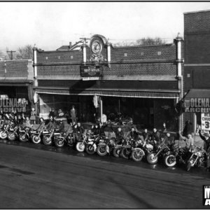 Vintage Group Photo Outside of Molenaar Harley-Davidson (1950s)