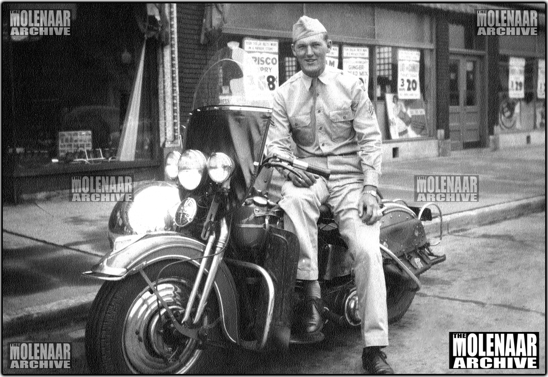 Vintage Military Photo Home on Leave - Molenaar Harley-Davidson 1940s